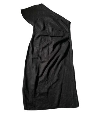 MNG mango asymmetrical linen black one shoulder midi dress summer